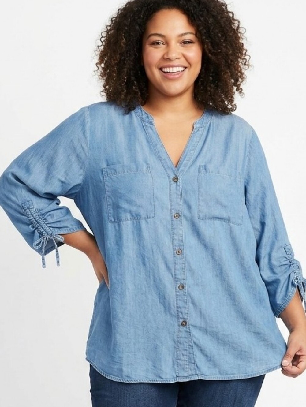 Club Z Collection Plus Size Light Blue Chambray Button-Down Shirt
